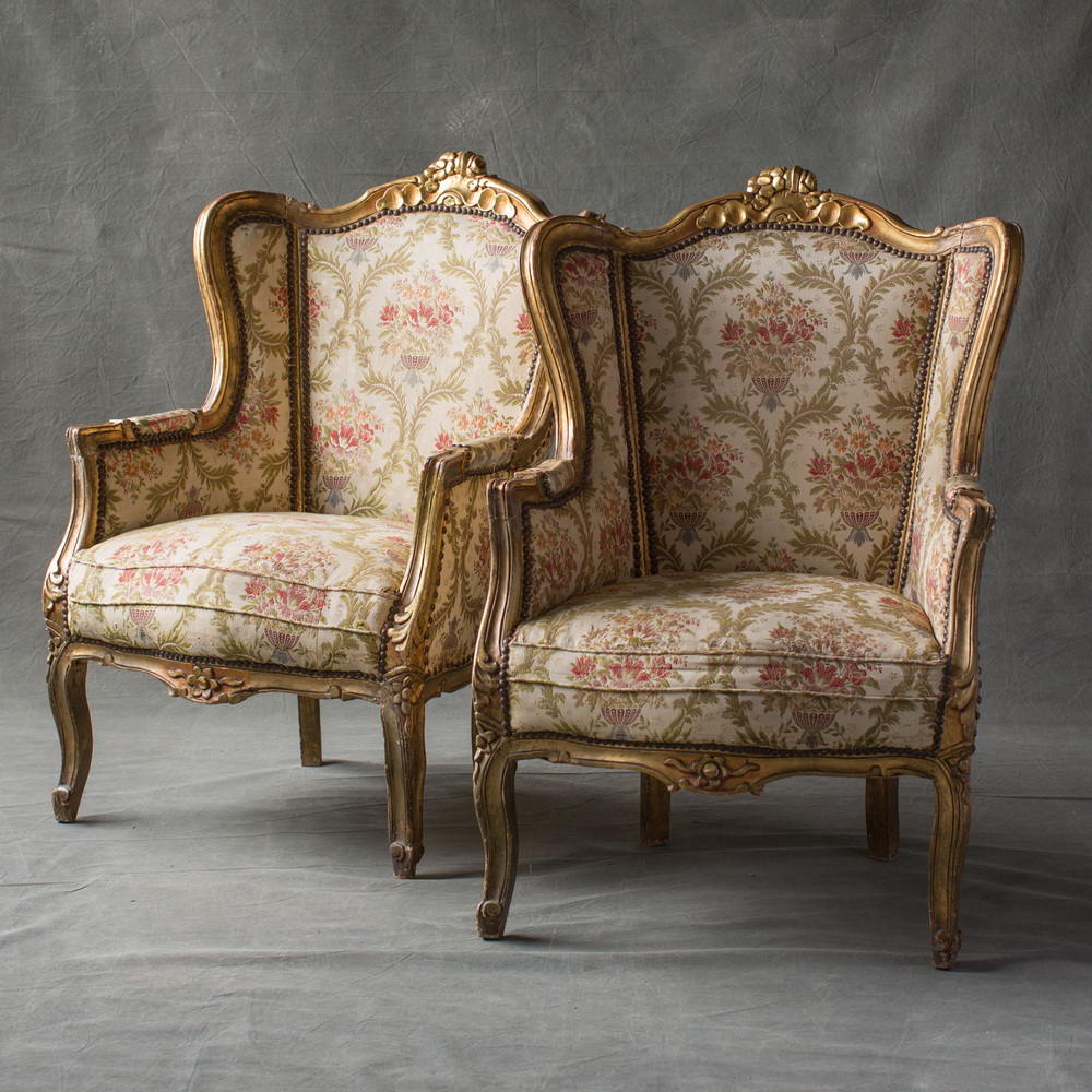 Pair of French Gilt Bergere Chairs